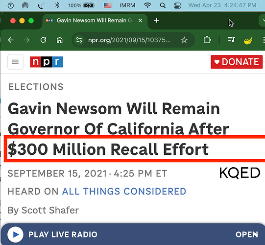 GovGavinNewsom $300MillionsRecall @NPR.org @kqed