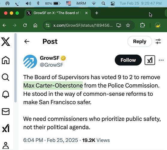 @GrowSF v UNELECTED Max Carter Oberstone from UNELECTED @SFPoliceCommission Tue 25 Feb 2025 x twitter