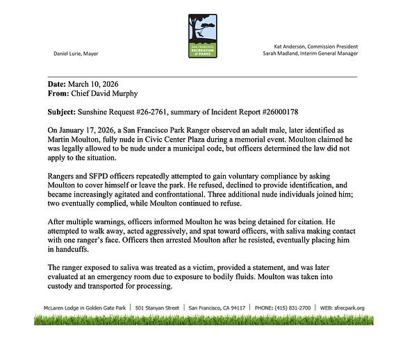 excerpt Date March 10, 2026 From Chief David Murphy Subject Sunshine Request #26-2761, summary of Incident Report #26000178 Sunshine requiest #26-2761